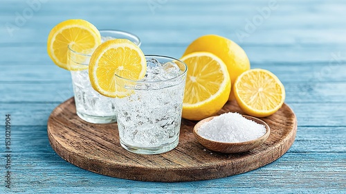 Refreshing lemon-infused water with ice and salt.