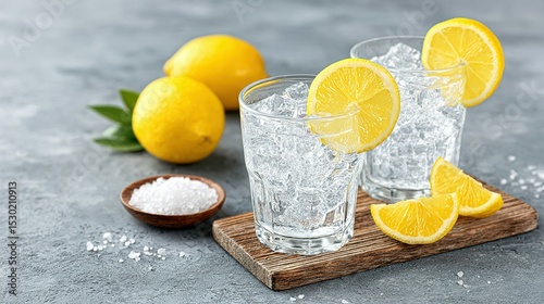 Refreshing lemon-flavored sparkling water in glasses.
