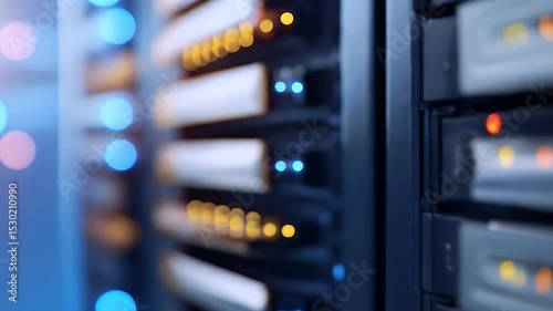 Data Center Servers in Blue Ambient Light Server Racks Information Technology Equipment Digital Infrastructure