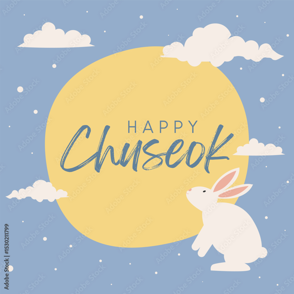 Fototapeta premium Happy Chuseok Day Vector Design Illustration For Celebrate Moment. Thanksgiving Day in Korea. Autumn persimmon tree. Rich harvest. Greeting card Happy Chuseok translation, Hangawi.