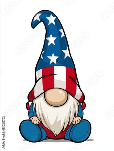 Patriotic Gnome Holding American Flag – 4th of July Cute Illustration