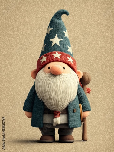 Patriotic Gnome Holding American Flag – 4th of July Cute Illustration
