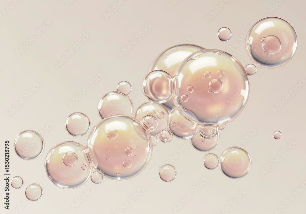 Fototapeta premium Luxury Cosmetic Essence Bubble – 3D Visualization of Hydrating Water Molecules for Beauty Products