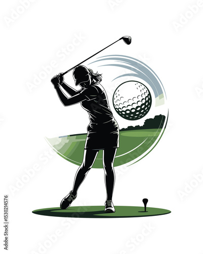 Female Golfer Silhouette Teeing Off: A Powerful and Sporty Golf Swing