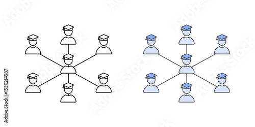 Student avatar with data flow icon in outline and color styles, symbolizing personalized digital learning powered by intelligent systems and real-time data analysis.