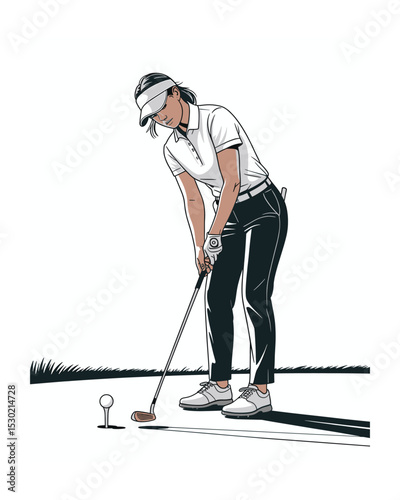 Woman Golfer Preparing to Swing: Golf, Sport, Recreation, and Active Lifestyle