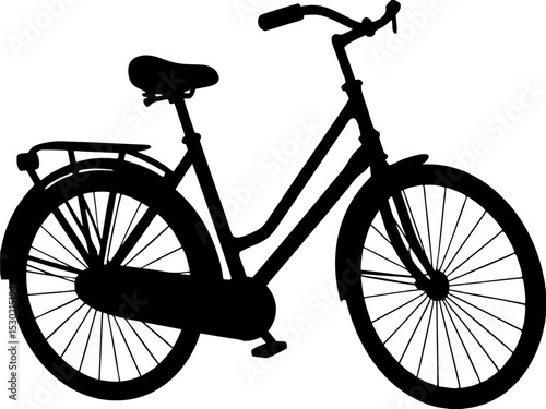 A simple black silhouette of a vintage bicycle in profile view, showing curved handlebars and a slightly larger front wheel, centered on a white background.



