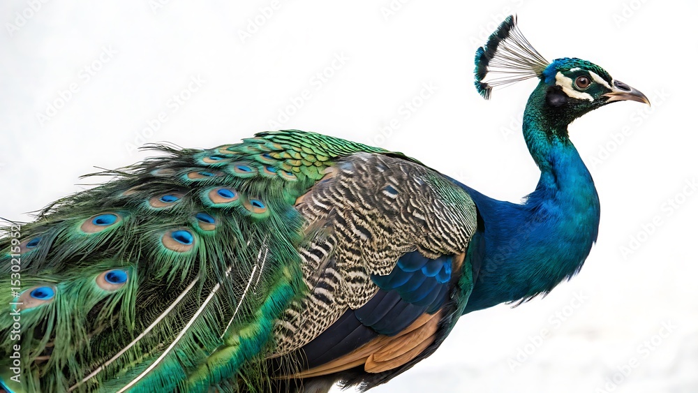 Obraz premium Majestic Peacock: Vibrant Plumage and Elegant Pose AI generated