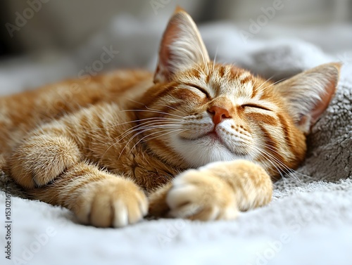 Senior Cat Sleeping on Colorful Blanket
