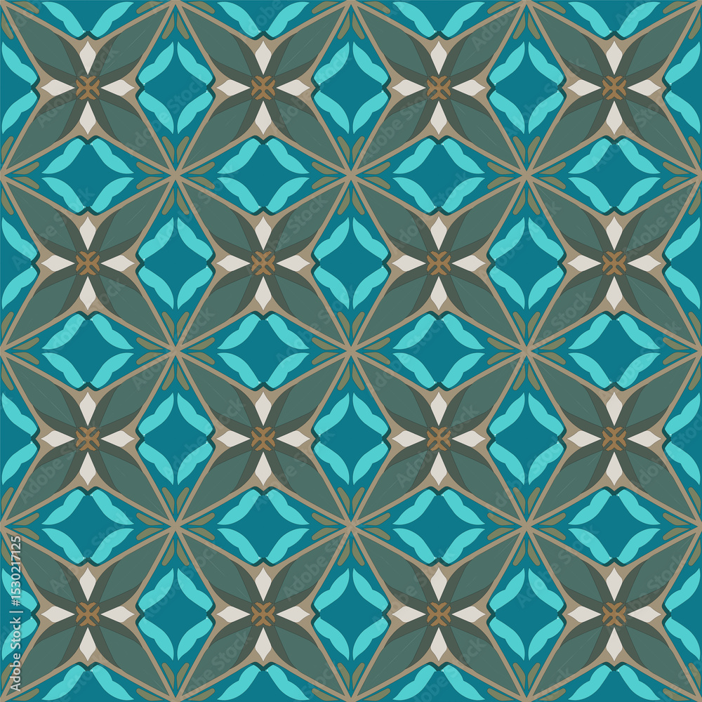Fototapeta premium Geometric flower patterns, blue-blue-and-white patterns, vector patterns are used for tile wallpaper, etc.