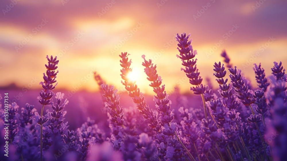 Fototapeta premium Purple flowers against a sunset sky