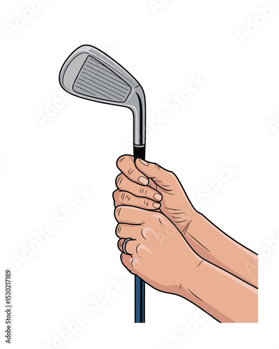 Golf Club Grip: Hands Holding Iron Golf Club Ready for a Swing