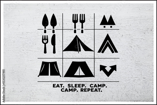 Eat Sleep Camp Repeat Wall Art, 
Camping Life Minimalist Poster, 
Adventure Routine Typography Design