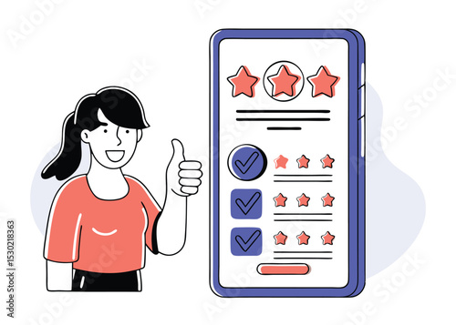 Flat Vector of Customer Giving Star Rating for Service or Product