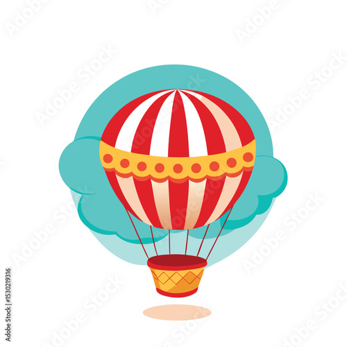 Colorful cartoon hot air balloon floating in the sky with clouds vector illustration