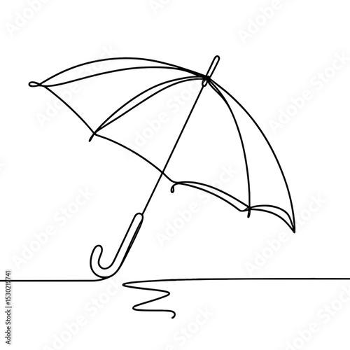 Umbrella in one line drawing representing shelter and rainy weather