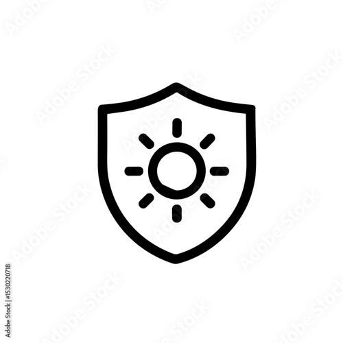 Line Drawing Shield with Sun Protection Icon Safety and Security Symbol