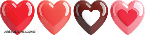 Vector illustration of two shiny red hearts, a symbol of love and romance, isolated on a white background with a subtle abstract red design, perfect for Valentine's Day