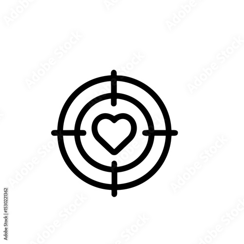 Outline Simple Heart in Crosshair Target Icon Romantic Valentine Element