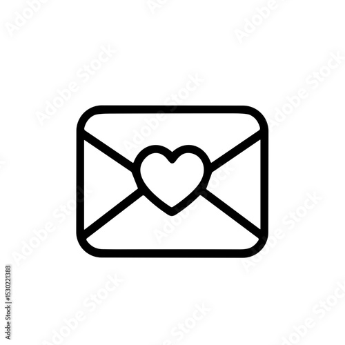 Simple Outline Love Envelope Icon with Heart Shape Element Symbol