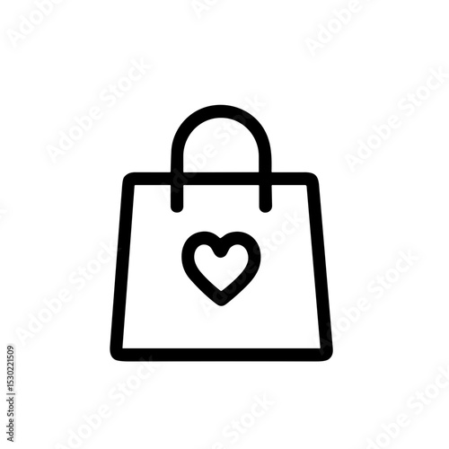 Simple Outline Shopping Bag with Heart Symbol Icon Element