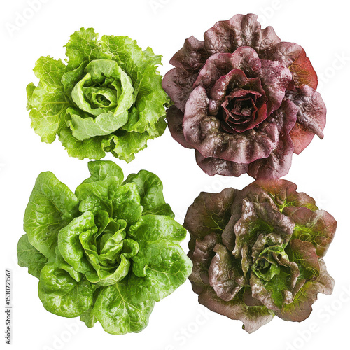 Four heads of lettuce isolated on transparent background