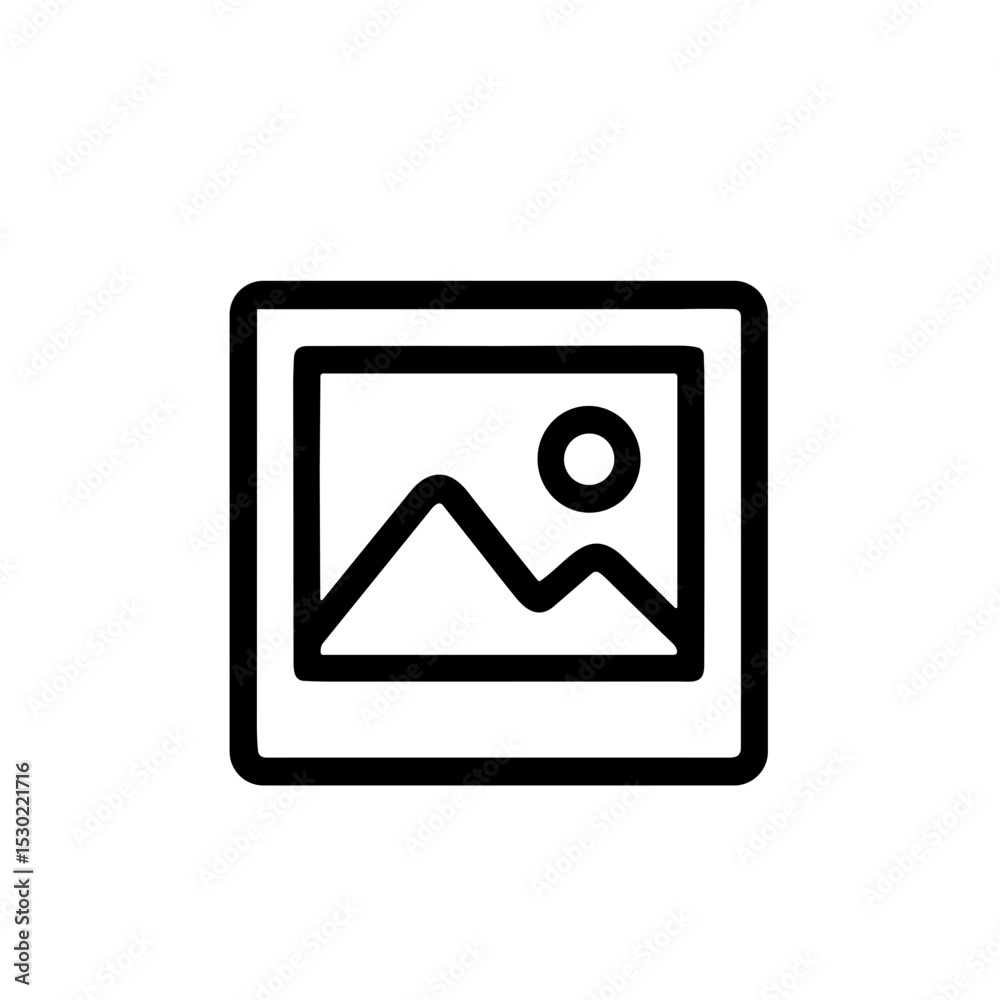 Simple Black Outline Landscape Image Icon Frame with Mountain Scene Simple Black Outline Landscape Image Icon Frame with Mountain Scene