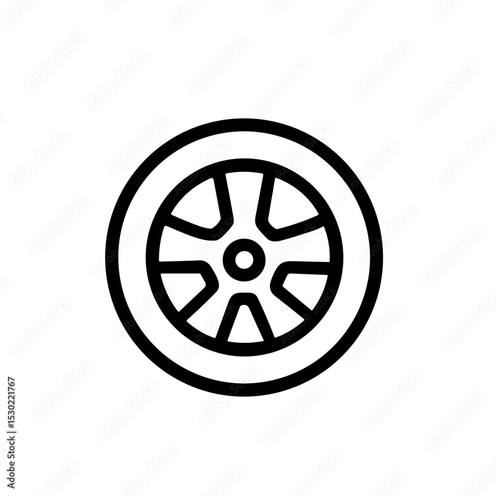 Fototapeta premium Simple Outline Car Wheel Detailed Vehicle Part Transportation Icon Symbol