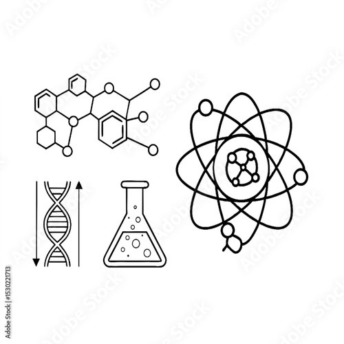 Science Chemistry Physics Biology Line Icons Set