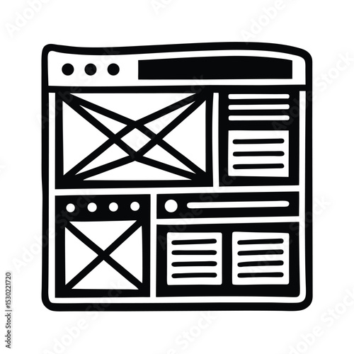 UX wireframe layout with interface blocks icon vector illustration