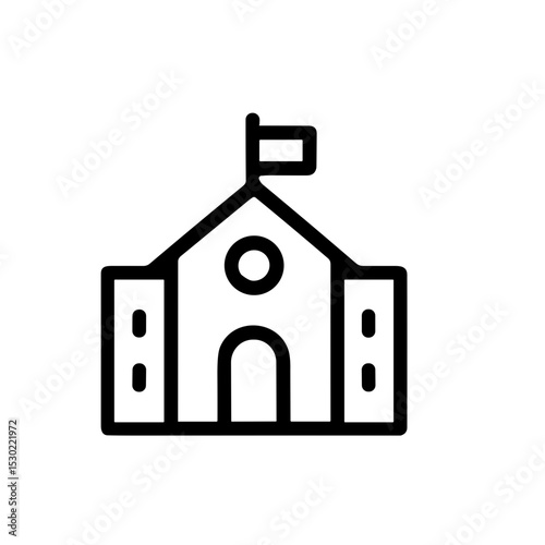 Minimalist Outline School Building with Flag Education Institution Icon