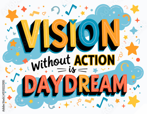 Motivational Vision Quote with Colorful Clouds and Stars
