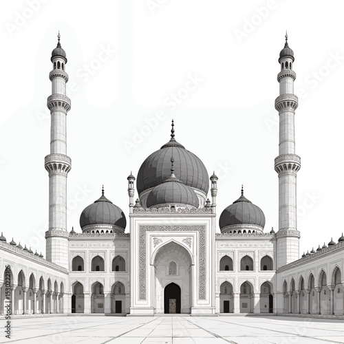 Monochrome Mosque Courtyard: Serene Islamic Architecture