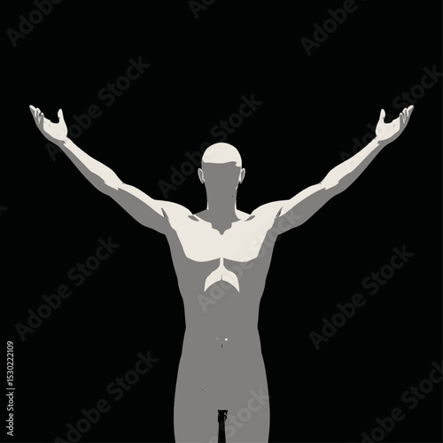 Muscular Figure Triumph with Arms Raised, Minimalist Style