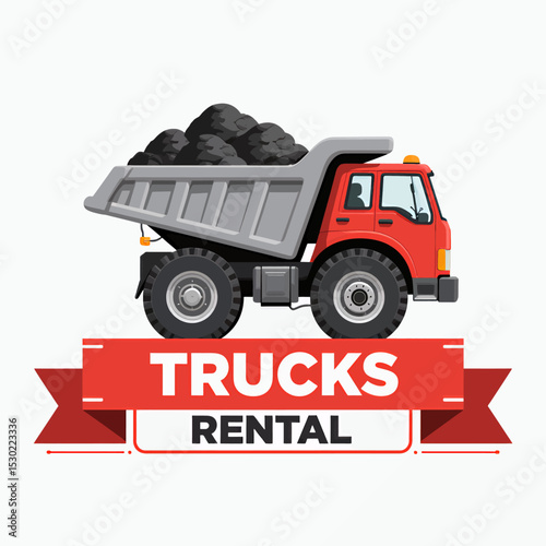 Red Dump Truck with Coal, Trucks Rental Banner, Industrial Transport