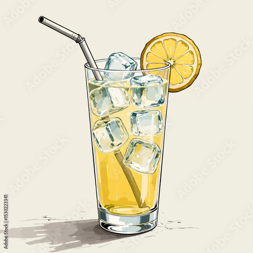 Refreshing Lemonade on Ice with Metal Straw