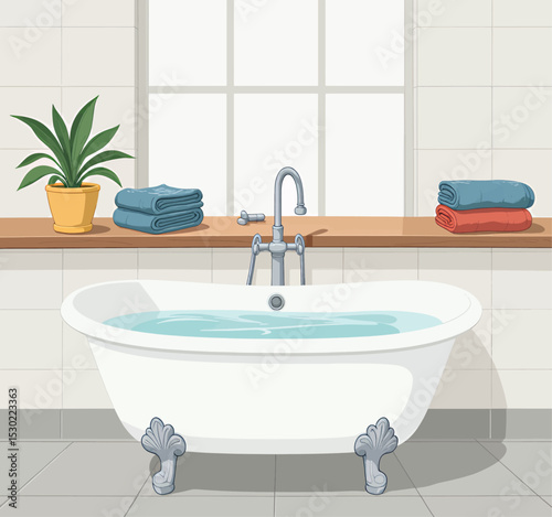 Relaxing Bathroom Scene with Clawfoot Tub and Towels
