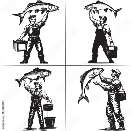 fishing silhouette of a man with a boat