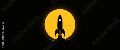 Rocket Launch into Golden Moonlit Night Sky