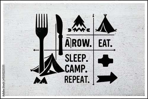 Monochrome Camping Activity Chart, 
Wilderness Daily Routine Print, 
Modern Camp Life Decor, 
Funny Camping Flow Chart Art,
 Outdoor Lifestyle Graphic Poster