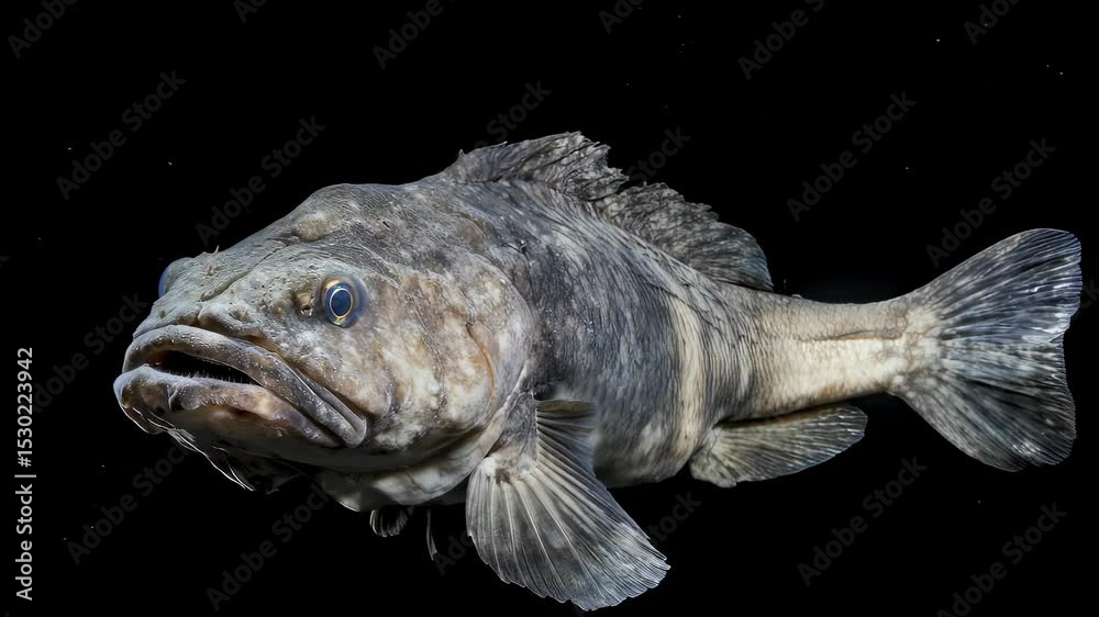 Majestic grouper fish swimming gracefully against black background