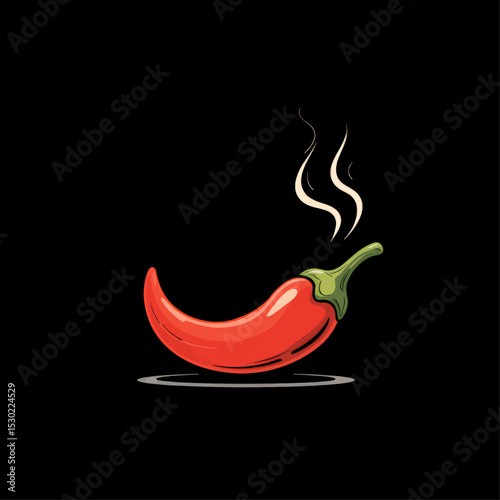 Spicy Chili Pepper with Steam on Black Background