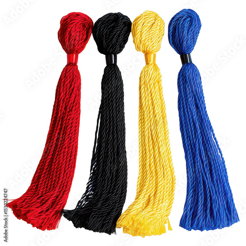Four graduation tassels isolated on transparent background
