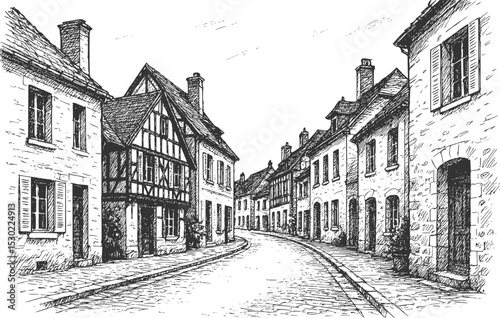 sketch illustration old street in the old town