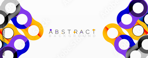 Colorful circles overlap, creating dynamic abstract design. Modern shapes suggest connection, energy, innovation. White background enhances visual impact.