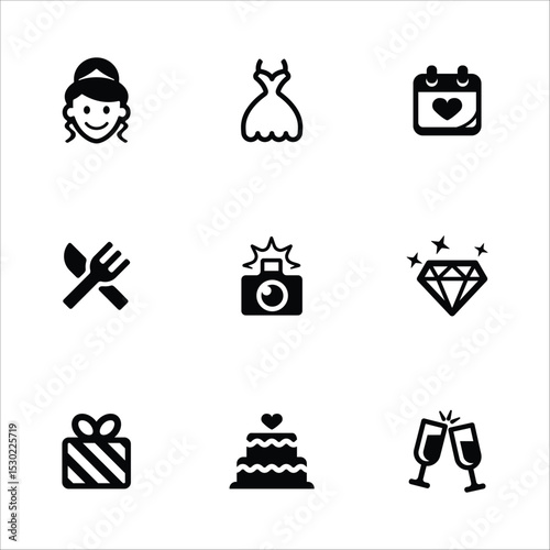 Wedding nine icons represent the key elements of a wedding celebration.