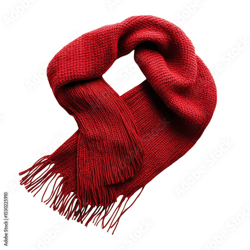 Red knitted scarf isolated on transparent background