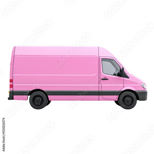 Pink delivery van isolated on transparent background
