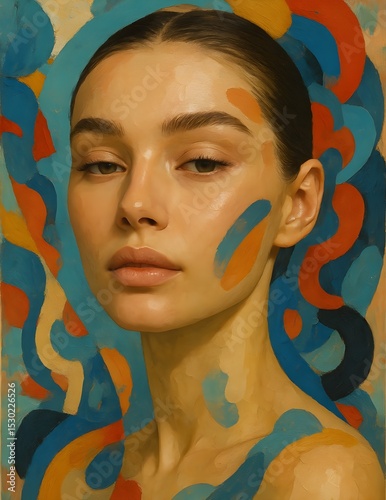 Canvas Art of Woman with Makeup and Abstract Designs