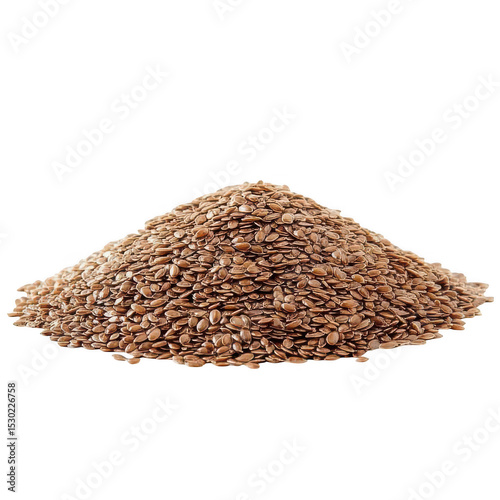 Brown flax seeds pile isolated on transparent background